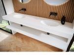 Plan vasque lavabo sur mesure : L 120 à 201 x P 40 à 51 cm, finition lisse mate, 10 couleurs au choix, Anti bactérien, résine Akrytan® teinté dans la masse, Livraison Offerte.